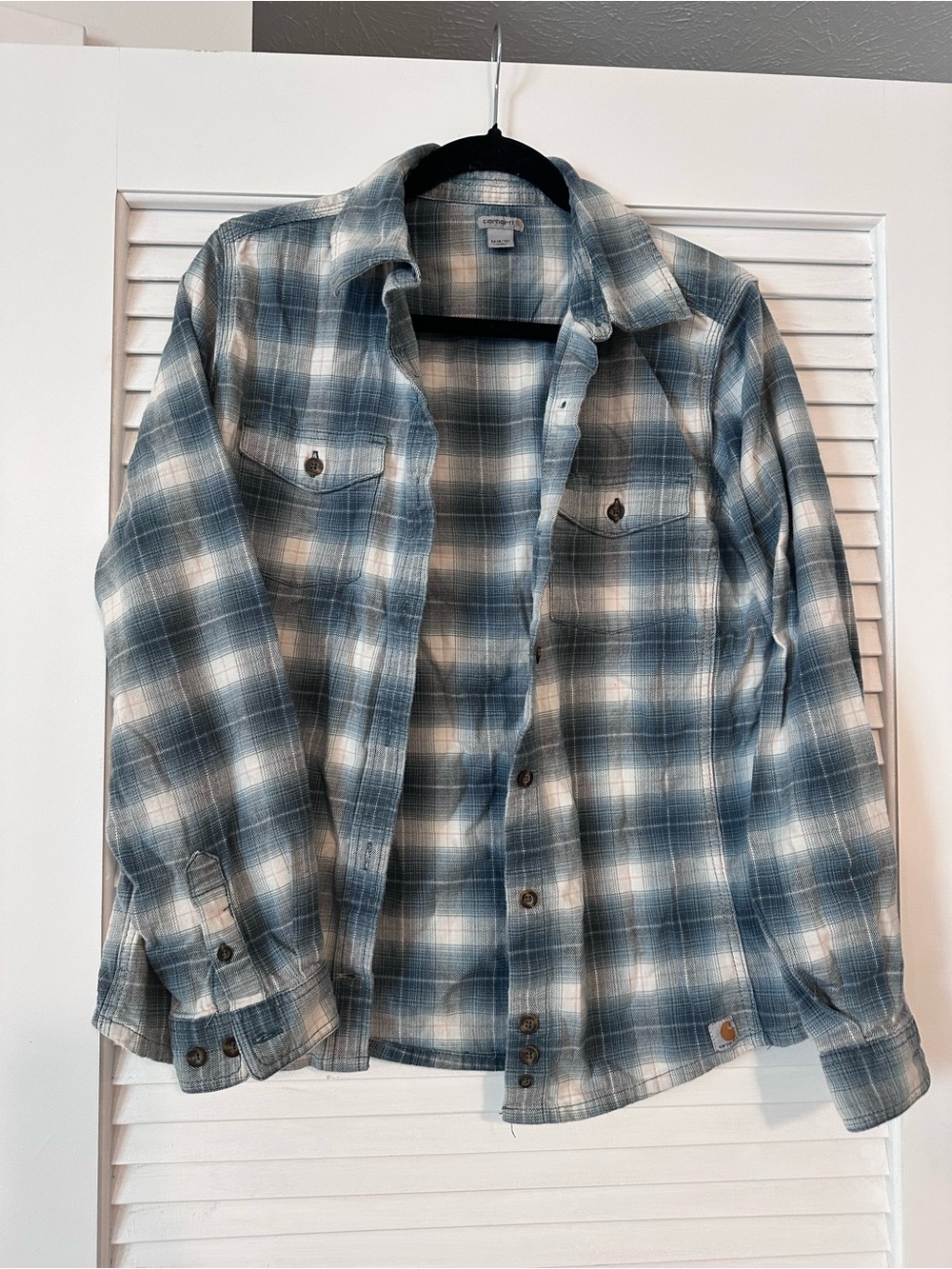 Carhartt Blue and White Plaid Lightweight Shirt Jacket